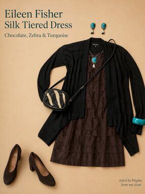 NWT Eileen Fisher Chocolate Silk Tiered Tank Dress XS